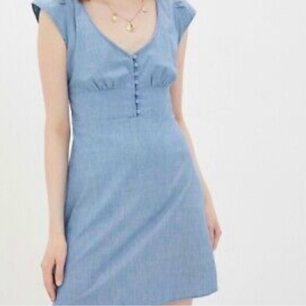 NWT Banana Republic Blue Chambray Dress Size 14 Flutter Cap Sleeve Coquette
